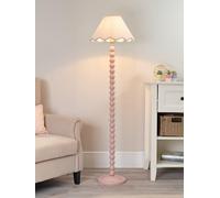 Valuelights Bobbins Painted Rose Pink Floor Lamp With Tapered Natural Linen Scallop Shade In Pale Pink Pale Pink
