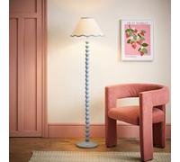 Valuelights Bobbles Powder Blue Bobbin Floor Lamp With Blue Trim Scallop Shade