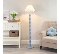 Valuelights Bobbles Powder Blue Bobbin Floor Lamp With Blue Trim Scallop Shade - Led Bulb Included