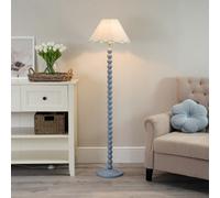 Valuelights Bobbles Powder Blue Bobbin Floor Lamp With Green Trim Scallop Shade - Led Bulb Included