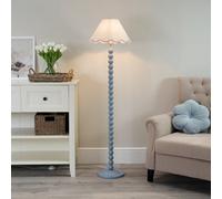 Valuelights Bobbles Powder Blue Bobbin Floor Lamp With Pink Trim Scallop Shade