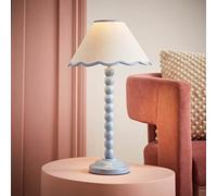 Valuelights Bobbles Powder Blue Bobbin Table Lamp With Blue Trim Scallop Shade