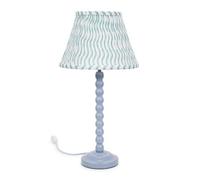 Valuelights Bobbles Powder Blue Bobbin Table Lamp With Green Arrow Pleated Shade