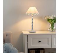 Valuelights Bobbles Powder Blue Bobbin Table Lamp With Green Trim Scallop Shade