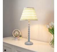 Valuelights Bobbles Powder Blue Bobbin Table Lamp With Pink Aztec Pleated Shade - Led Bulb Included