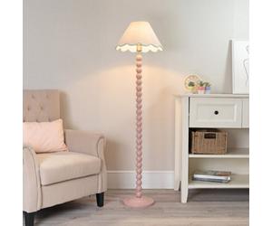 Valuelights Bobbles Rose Pink Bobbin Floor Lamp With Green Trim Scallop Shade