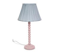 Valuelights Bobbles Rose Pink Bobbin Table Lamp With Blue Pleated Shade