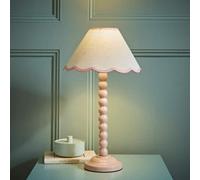 Valuelights Bobbles Rose Pink Bobbin Table Lamp With Pink Trim Scallop Shade