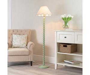 Valuelights Bobbles Sage Green Bobbin Floor Lamp With Pink Trim Scallop Shade - Led Bulb Included