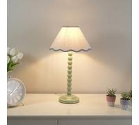 Valuelights Bobbles Sage Green Bobbin Table Lamp With Blue Trim Scallop Shade - Led Bulb Included