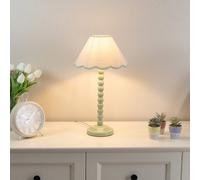 Valuelights Bobbles Sage Green Bobbin Table Lamp With Green Trim Scallop Shade - Led Bulb Included