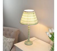 Valuelights Bobbles Sage Green Bobbin Table Lamp With Pink Aztec Pleated Shade