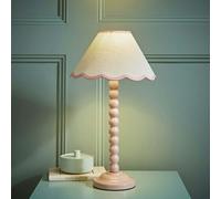ValueLights Bobbles Wood Rose Pink Bobbin Table Lamp With Scallop Shade - Cream