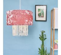 MiniSun | Modern Pink Velvet Ceiling Light Shades with Clear Acrylic Droplets | Pendant Lights, Home Décor & Improvement Essential | Set of 2 | 35cm Shade Width