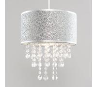 Valuelights Bonita 28Cm Glitter Droplet Easy Fit Ceiling Light Lamp Shade And Bulb In Silver Silver One Size
