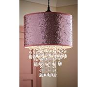 ValueLights | Easy Fit Pink Glitter Cylinder Ceiling Pendant Drum Light Shade with Clear Acrylic Jewel Droplets | Shades & Home Improvements Essential | 28cm Shade Width