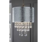 Modern Silver Glitter Cylinder Ceiling Pendant Light Shade with Clear Acrylic Jewel Droplets