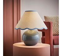ValueLights Bosco Eucalyptus Teal Ceramic Table Lamp with Natural Linen Scallop Lamp Shade in Blue ValueLights Blue