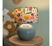 Valuelights Bosco Eucalyptus Ceramic Table Lamp With Jungle Print Drum Shade - Led Bulb Included