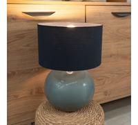 Valuelights Bosco Eucalyptus Ceramic Table Lamp With Navy Blue Drum Shade