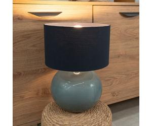 Valuelights Bosco Eucalyptus Ceramic Table Lamp With Navy Blue Drum Shade - Led Bulb Included