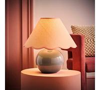 Valuelights Bosco Eucalyptus Ceramic Table Lamp With Pink Trim Scallop Shade And Bulb