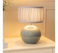 ValueLights | Eucalyptus Ceramic Table Lamp with Powder Blue Ruched Pleated Drum Shade Living Room Bedroom Light | Table Lamps, Home Décor & Improvement Essential | Included LED Bulb