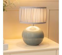 ValueLights | Eucalyptus Ceramic Table Lamp with Powder Blue Ruched Pleated Drum Shade Living Room Bedroom Light | Table Lamps, Home Décor & Improvement Essential | Included LED Bulb
