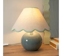 Bosco Eucalyptus Teal Ceramic Table Lamp with Linen Scallop Shade and LED Bulb ValueLights Green One Size