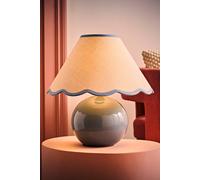 ValueLights Bosco Eucalyptus Teal Ceramic Table Lamp with Linen Scallop Shade & LED Bulb in Blue ValueLights Blue