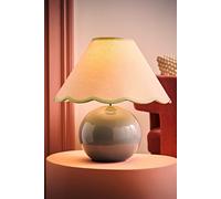 Bosco Eucalyptus Teal Ceramic Table Lamp with Linen Scallop Shade and LED Bulb ValueLights Green One Size
