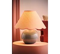 ValueLights Bosco Eucalyptus Teal Ceramic Table Lamp with Linen Scallop Shade & LED Bulb in Pink ValueLights Pink