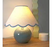 Valuelights Bosco Eucalyptus Teal Ceramic Table Lamp With Natural Linen Scallop Lamp Shade In Blue Blue One Size