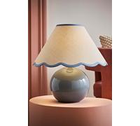 ValueLights Bosco Eucalyptus Teal Ceramic Table Lamp with Natural Linen Scallop Lamp Shade in Blue ValueLights Blue