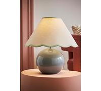 Bosco Eucalyptus Teal Ceramic Table Lamp with Natural Linen Scallop Lamp Shade ValueLights Green One Size