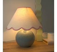 Valuelights Bosco Eucalyptus Teal Ceramic Table Lamp With Natural Linen Scallop Lamp Shade In Pink Pink One Size