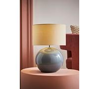 ValueLights Bosco Eucalyptus Teal Globe Ceramic Table Lamp with Fabric Lamp Shade in Natural ValueLights Natural