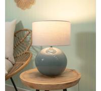 ValueLights | Eucalyptus Ceramic Table Lamp with White Fabric Drum Lampshade Living Room Bedside Light | Table Lamps, Home Décor & Improvement Essential