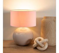 ValueLights | Stone Natural Ceramic Table Lamp with Blush Pink Fabric Drum Lampshade Living Room Bedside Light | Table Lamps, Home Décor & Improvement Essential | Included LED Bulb
