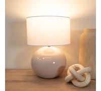 Valuelights Bosco Natural Stone Globe Ceramic Table Lamp With Fabric Lamp Shade In White White