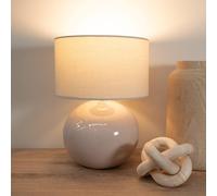 ValueLights | Stone Natural Ceramic Table Lamp with Natural Fabric Drum Lampshade Living Room Bedside Light | Table Lamps, Home Décor & Improvement Essential