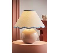 Valuelights Bosco Natural Stone Globe Ceramic Table Lamp With Linen Scalloped Lamp Shade In Blue Blue