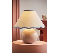 Bosco Natural Stone Globe Ceramic Table Lamp with Linen Scalloped Lamp Shade ValueLights Blue One Size