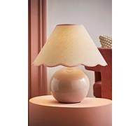 Valuelights Bosco Natural Stone Globe Ceramic Table Lamp With Linen Scalloped Lamp Shade In Pink Pink