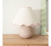 Bosco Natural Stone Globe Ceramic Table Lamp with Linen Scalloped Lamp Shade ValueLights Pink One Size