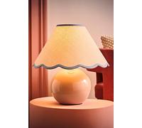 Bosco Natural Stone Globe Ceramic Table Lamp with Linen Scalloped Shade & Bulb ValueLights Blue One Size