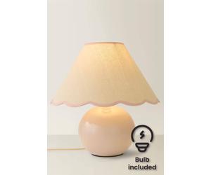 Valuelights Bosco Natural Stone Globe Ceramic Table Lamp With Linen Scalloped Shade & Bulb In Pink Pink