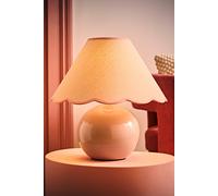 Bosco Natural Stone Globe Ceramic Table Lamp with Linen Scalloped Shade & Bulb ValueLights Pink One Size