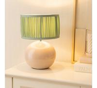 Valuelights Bosco Stone Ceramic Table Lamp With Ruched Pleated Green Fabric Drum Lamp Shade
