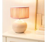 ValueLights Bosco Stone Ceramic Table Lamp with Ruched Pleated Lamp Shade & LED Bulb in Light Pink ValueLights Light Pink